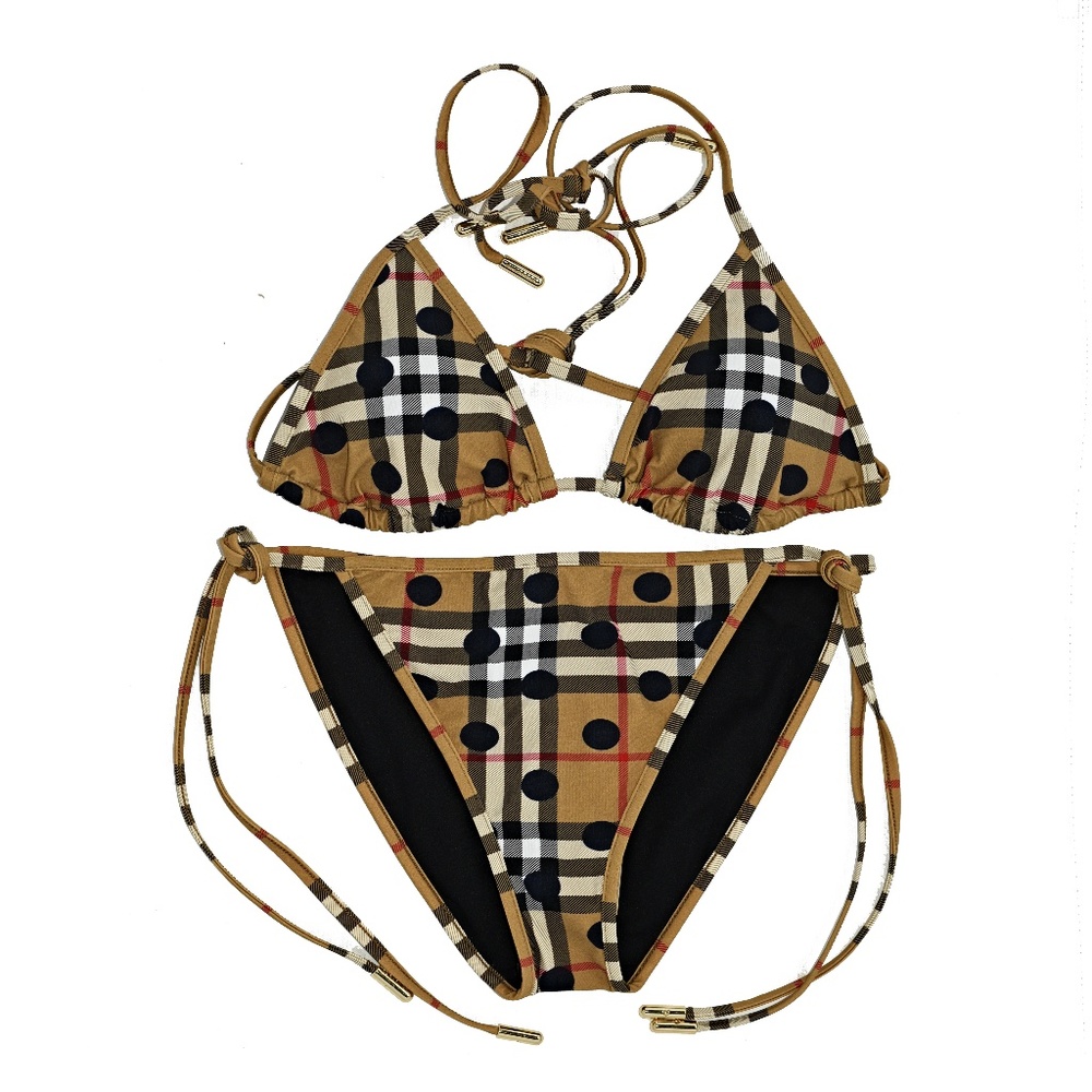 New Burberry Check-print - Dots String Bikini Set - Picture 2 of 8